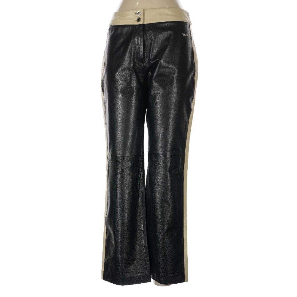 Vintage RARE Marc Ecko Leather Black Cream Tuxedo Stripe Leather Pants 13 30/31